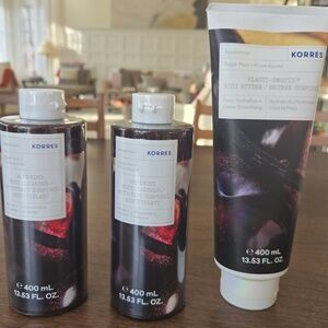 KORRES Set  Sugar Plum Body Butter, Body Wash x 2  & Tote New